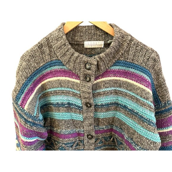 Vintage Segrets 1992 3D Geometric Wool Cardigan Sweater Size Small 1990s - Picture 3 of 8
